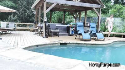Barebacked for sneaking into the pool by security