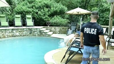 Barebacked for sneaking into the pool by security