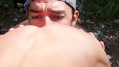 Threesome Fuck in the Middle the Park Came While People Walked by - gay porn