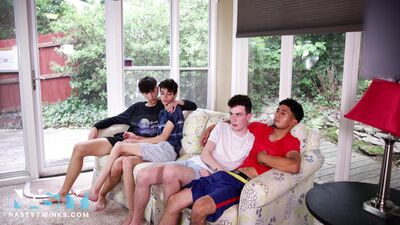 NastyTwinks - Caxh Young Jason Strong Robin Knight and Myott Hunter - TV and Chill - free gay porn