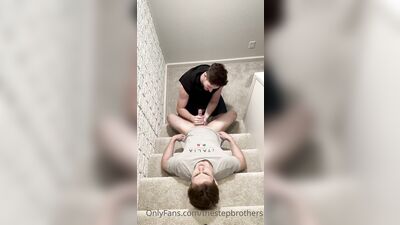 TheStepBrothers - Big bro gives Lil bro birthday head on the stairs - 6 min - free gay porn
