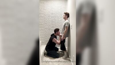 TheStepBrothers - Big bro gives Lil bro birthday head on the stairs - 6 min - free gay porn