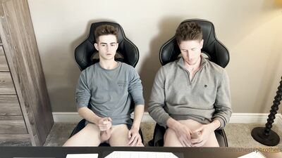 TheStepBrothers - Big bro and Lil bro wank sitting next to each other - 11 min - free gay porn