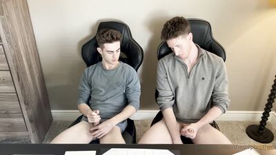 TheStepBrothers - Big bro and Lil bro wank sitting next to each other - 11 min - free gay porn