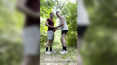 TheStepBrothers - Big bro and Lil bro wank on the hiking trail - 4 min - free gay porn