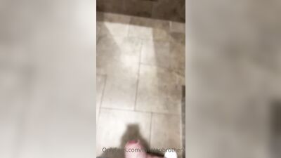 TheStepBrothers - Big bro shows his cock in the mirror in public bathroom - 48 secs - free gay porn