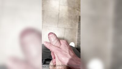 TheStepBrothers - Big bro shows his cock in the mirror in public bathroom - 48 secs - free gay porn