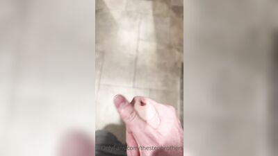 TheStepBrothers - Big bro shows his cock in the mirror in public bathroom - 48 secs - free gay porn