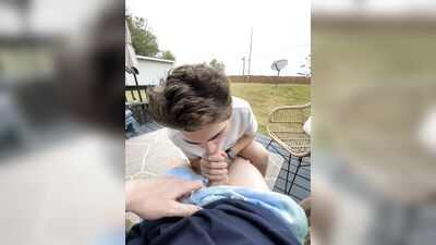 TheStepBrothers - Lil bro blows Big bro a bit outside on the patio - 8 secs - free gay porn