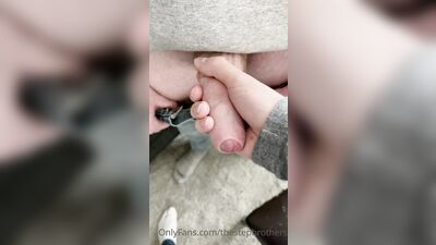 TheStepBrothers - Lil bro pulls Big bro out of his jeans and wank him a little - 1 min - free gay porn