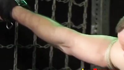 restricted jock enjoys bondage with his balls tied up too