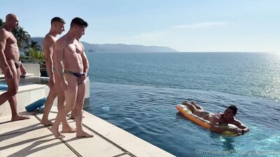 OnlyFans - James Cassidy - MrDeepVoice Poolside Gangbang in PV - free gay porn