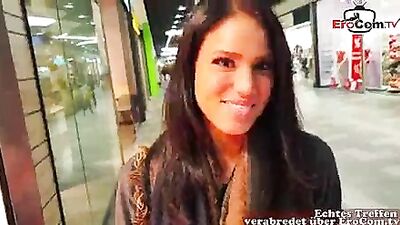 German amateur latina teen public pick up in shoppingcenter and POV fuck with huge cum loads