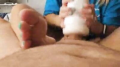 Amateur wife uses masturbator on neighbor LittleFeet35