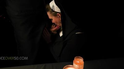 A Sexy MILF Nun is Seduced by Her Priest While She Prays and Worships At The Alter Of His Cock