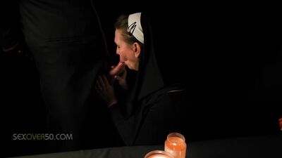 A Sexy MILF Nun is Seduced by Her Priest While She Prays and Worships At The Alter Of His Cock