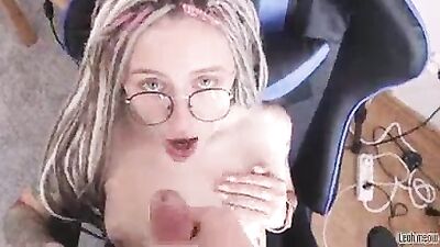 Sexy student girl in glasses sucks big dick