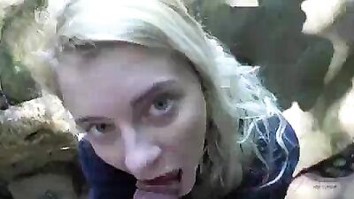 Blonde teen gets fucked and sucks cock in a forest (Riley Star)