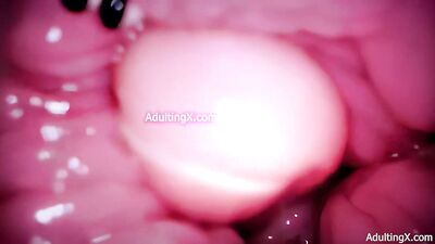 Camera in Vagina Cervix POV Tiny Cucked by Giant Couple Cum in Condom and Creampie Full Clip