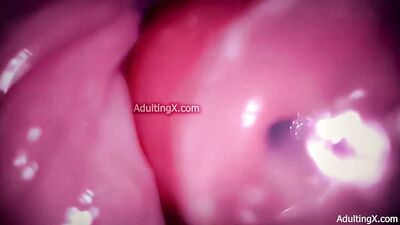 Camera in Vagina Cervix POV Tiny Cucked by Giant Couple Cum in Condom and Creampie Full Clip