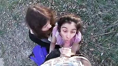 Having fun with two stranger teens that come back from POV PUBLIC SEX!
