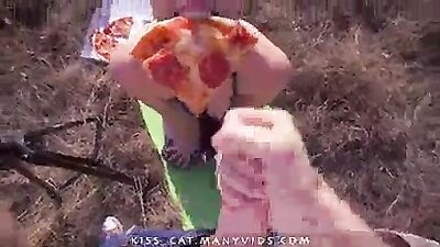 public agent pickup 18 babe for pizza outdoor sex and sloppy blowjob