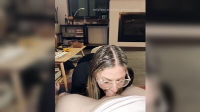 Slutty blonde sucks my cock before the party