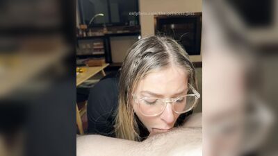 Slutty blonde sucks my cock before the party