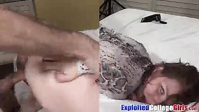 Young coed Clove fed jizz after fucking in her 1st porn