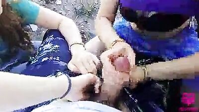 Mountain walk with double blowjob