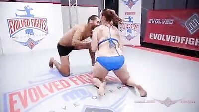 Busty Bella Rossi interracial mixed nude wrestling fight