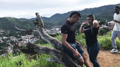 Colombian mature arrives at the hill so my friend can fill her with milk