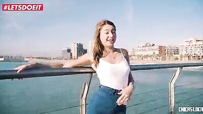 Wild petite babe fucked hard on a public beach Sandra Wellness