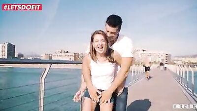 Wild petite babe fucked hard on a public beach Sandra Wellness