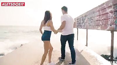 Wild petite babe fucked hard on a public beach Sandra Wellness