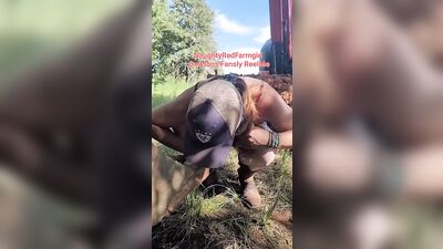Horny Farmgirl Taped Dildo to Farm Machinery and Squirts all over