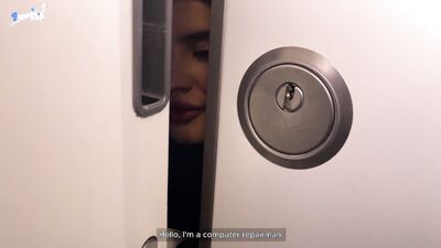 SkinLovers paid for sex with a computer repairman Teenage cumshot English subtitles