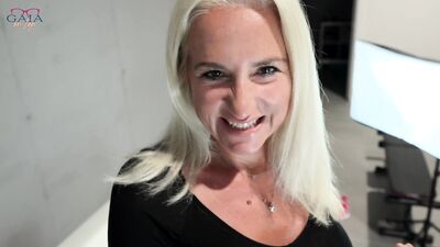 Busty milf secretary drink piss and anal fuck by customers to sell sofas