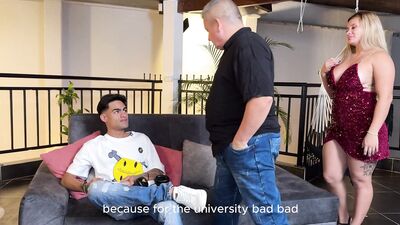 I fuck my stepmom in the living room while my stepdad is on a call Danyel Mast and Karen Sleent