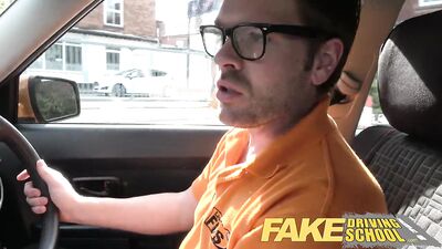 Driving School horny examiner loving those big natural young tits