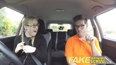 Driving School horny examiner loving those big natural young tits