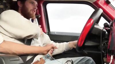 Two HOT Men Masturbating In The Car