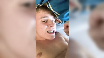braces guy cumming on own face and in own mouth - free gay porn