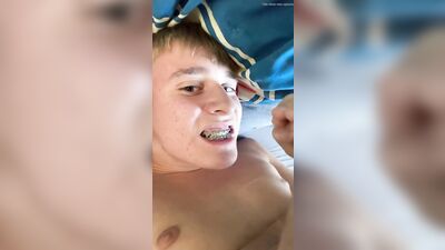 braces guy cumming on own face and in own mouth - free gay porn