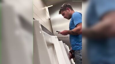 young guy with thick cut dick pissing at urinal - free gay porn