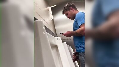young guy with thick cut dick pissing at urinal - free gay porn