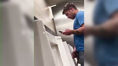 young guy with thick cut dick pissing at urinal - free gay porn