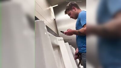 young guy with thick cut dick pissing at urinal - free gay porn