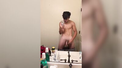 horny teen cums in the mirror - free gay porn