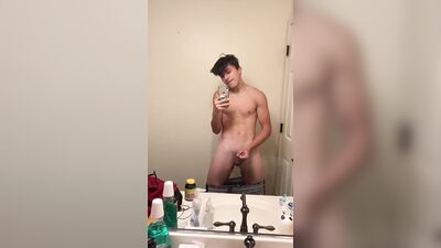 horny teen cums in the mirror - free gay porn